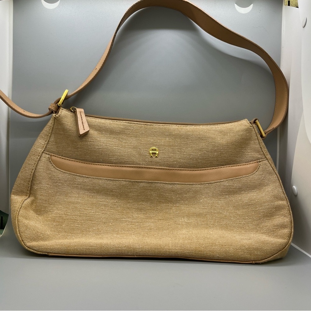 Etienne Aigner canvas and leather beige shoulder bag